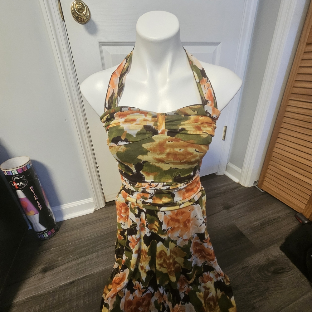 Speechless Strapless Floral Dress - Orange and Green